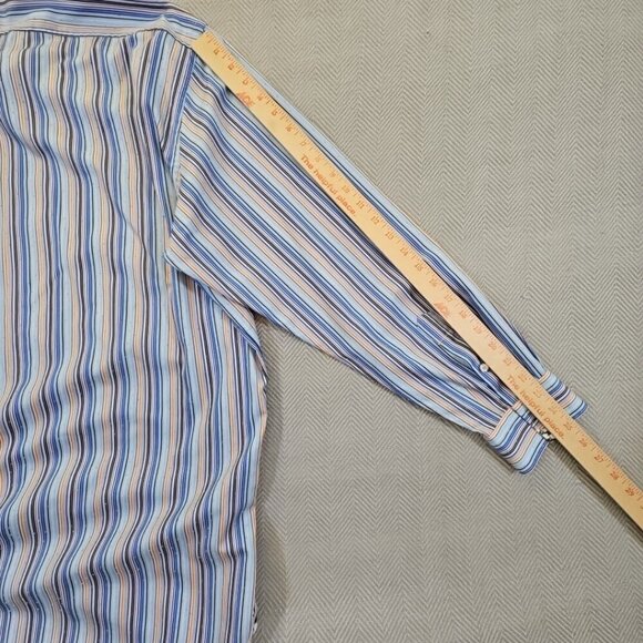 Brandolini Dress Shirt Men's XXL Blue Orange Stripe Long Sleeve Textured EUC - Picture 15 of 16